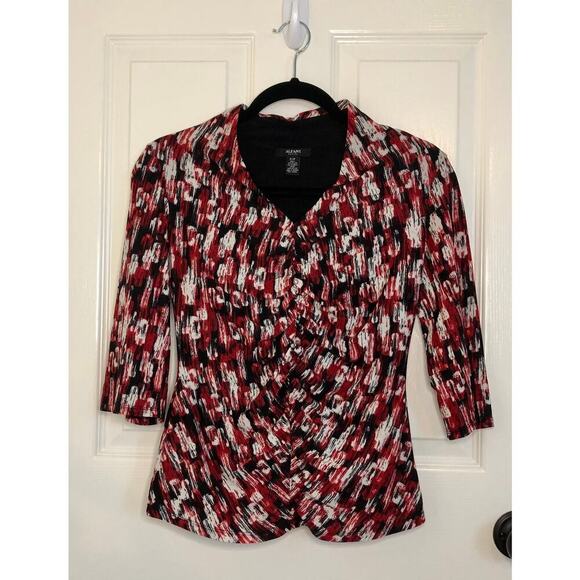 Alfani Red and White Patterned Blouse - Women's Petite PP (0-2) - Picture 1 of 4
